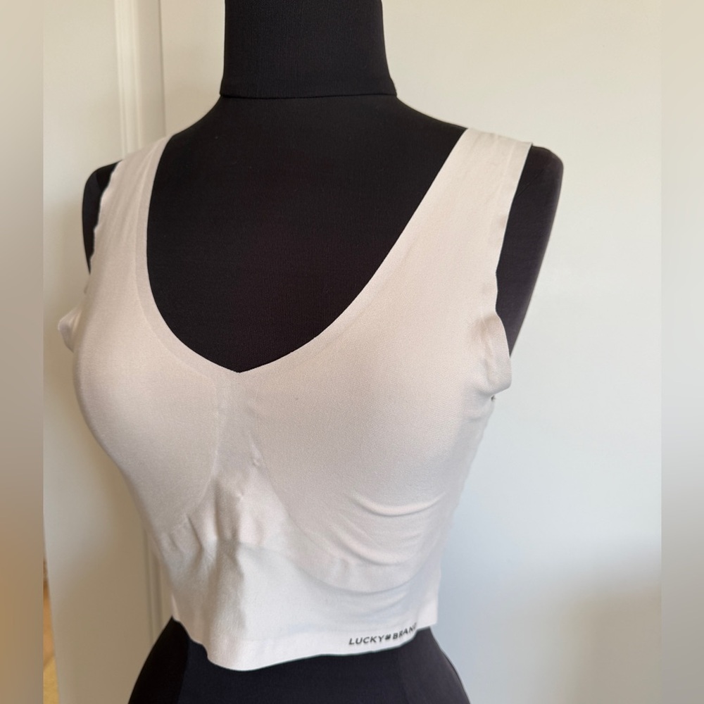 Lucky Brand White Cropped Tank Top V-Neck Front & Back Size M
